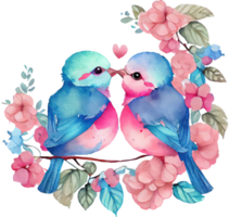 ljuv par älskar fåglar vattenfärg png