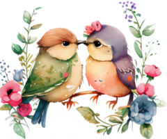 Sweet Couple Lovebirds Watercolor png