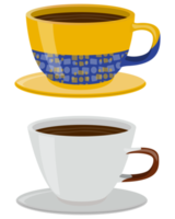 tasse de thé ensemble jaune et blanc. mug en porcelaine avec café chaud. illustration png colorée.