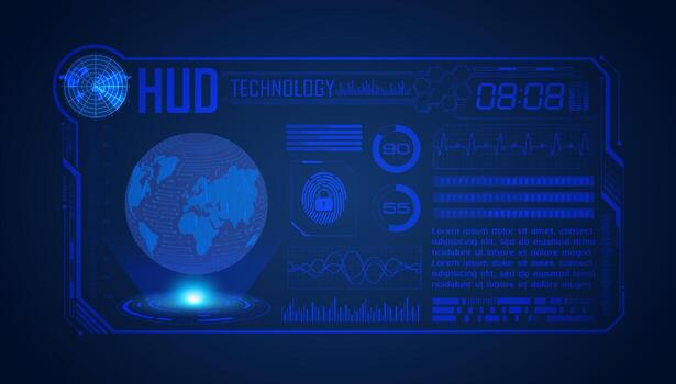 Blue Modern HUD Technology Screen Background with globe vector