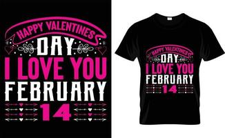 feliz día de san valentín te amo 14 de febrero tipografía, diseño de camiseta del día de san valentín vector