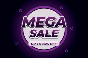 Mega sale banner with purple background style vector