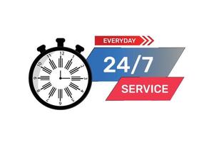 Vector glossy 24 hour and 7 days service with clock vector illustration