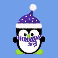 Cute little penguin in winter clothes. vector