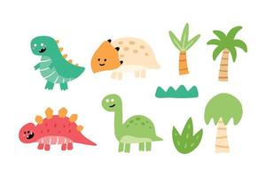 Set of jurassic cute design element. Collection of funny dinosaur illustration in childish style vector