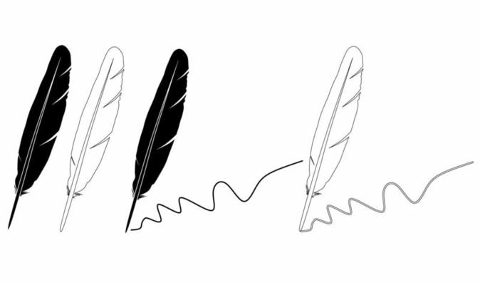outline silhouette Feather quill pen logo set isolated on white background