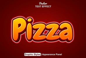 efecto de texto de pizza con estilo gráfico y editable. vector