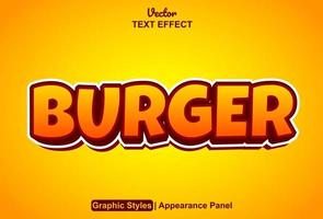 efecto de texto de hamburguesa con estilo gráfico y editable. vector