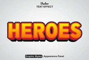 efecto de texto de héroes con estilo gráfico y editable. vector