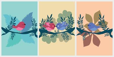 An Illustration of Colorful Abstract Background of Love Birds in A Branch vector