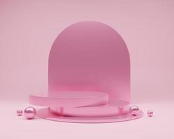 forma geométrica abstracta. Soporte de podio rosa 3d en color pastel. Diseño de renderizado 3d para banner, presentación de productos de exhibición en el sitio web. foto