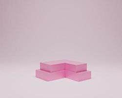 plataforma de fondo moderna con podio de cristal rosa. plataforma de podio moderna de cristal de representación 3d de fondo. stand mostrar producto cosmético. escaparate de escenario en pedestal moderno estudio 3d foto