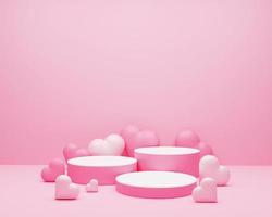 Minimal background, mock up with podium for product display,Abstract white geometry shape background minimalist Valentine's day pink background,Abstract mock up backgroundup 3D rendering. photo