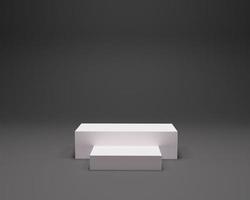 white cube podium in black background. Studio Scene For Product ,minimal design,3D rendering photo