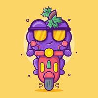 mascota de personaje de fruta de uva fresca montando scooter motocicleta dibujos animados aislados en diseño de estilo plano vector