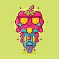 mascota de personaje de fruta de frambuesa fresca montando scooter motocicleta dibujos animados aislados en diseño de estilo plano vector