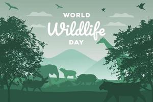 silueta del día mundial de la vida silvestre con animales en el bosque vector