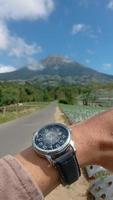 Mount Sumbing view with road photo