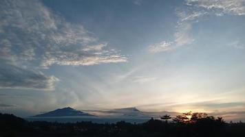 Morning sunrise landscape mountain view in Magelang Indonesia photo