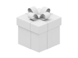 Realistic white gift box with ribbon. 3D rendering. Icon on white background photo