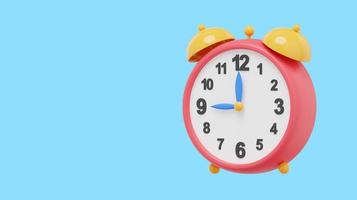 Multicolored vintage alarm clock, side view. 3d rendering. Icon on blue background, space for text. photo