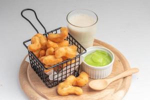 deep fried dough stick.Patongo soy milk pandan custard.Breakfast photo