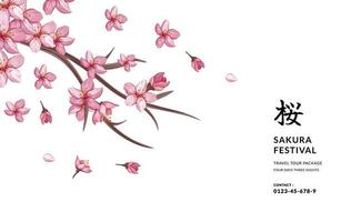 sakura flor flor de cerezo natural japón gira asiática viajar al extranjero cartel banner tarjeta de felicitación vector