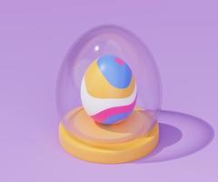 glass easter egg on isometric podium 3d render photo
