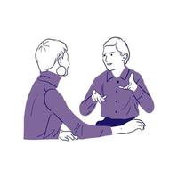 minimalistic hand drawn illustration of two women having a discussion about work vector