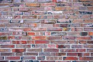 Old uneven, shabby brick wall, outdoors. Copy space. Abstract background. photo