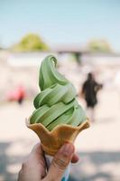 Green tea icecream cone photo