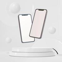 Vector podium stand scene with smartphone mockups