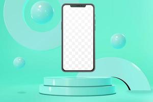 Vector podium stand scene with smartphone mockup