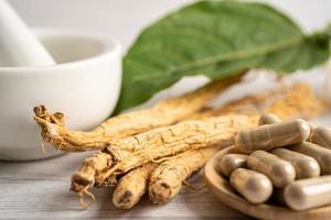 Ginseng, dried vegetable herb. Healthy food famous export food in Korea country. photo