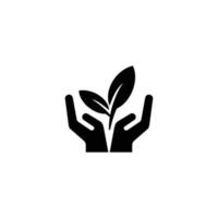 Hand holding plant simple flat icon vector