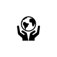 Hand holding earth globe simple flat icon vector