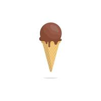 Flat design of sweet and cold chocolate ice cream with cone isolated white background vector