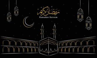 Ramadan background with Kaaba hand Drawn Illustration vector