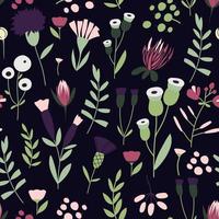 Dark seamless doodle floral pattern vector