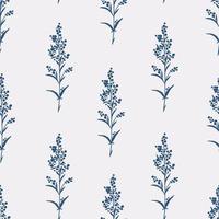 Blue and white floral pattern with spices, plants and meadow flowers vector