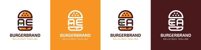 logotipo de la letra ae y ea burger, adecuado para cualquier negocio relacionado con la hamburguesa con las iniciales ae o ea. vector