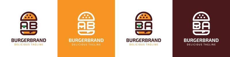 Logotipo de la letra ab y ba burger, adecuado para cualquier negocio relacionado con hamburguesas con iniciales ab o ba. vector