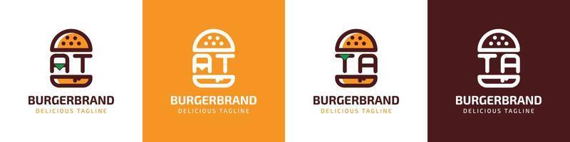 Letter AT and TA Burger Logo, suitable for any business related to burger with AT or TA initials. vector