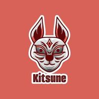 etiqueta engomada del logotipo de la máscara kitsune vector