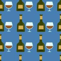 Bottle and glass seamless pattern, Vector background with alcohol.