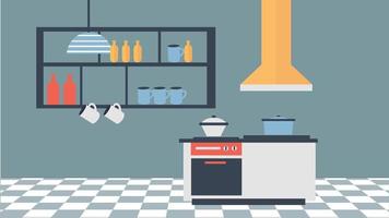 illustration kitchen stove cupboard dishes vector
