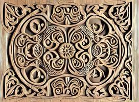 Handcrafted Wooden Floral Engraving for Decorative Background Art photo