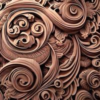 Decorative Wooden Engraving with Intricate Floral Design and Texture photo