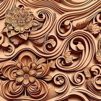 Retro Style Wooden Floral Engraving with Distinctive Textured Design photo