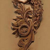 Intricate Floral Designs and Textures in Wooden Engraving photo